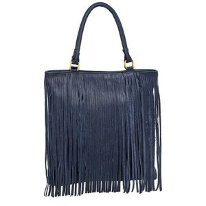 Persaman New York Verona navy leather fringe tote bag purse
